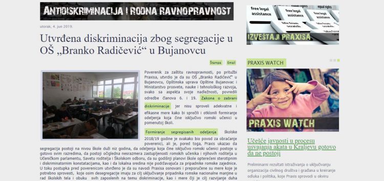 Utvrđena diskriminacija zbog segregacije u OŠ „Branko Radičević“ u Bujanovcu