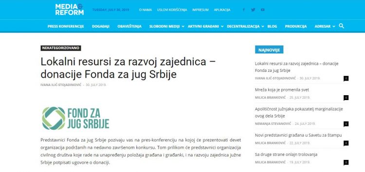 Lokalni resursi za razvoj zajednica – donacije Fonda za jug Srbije